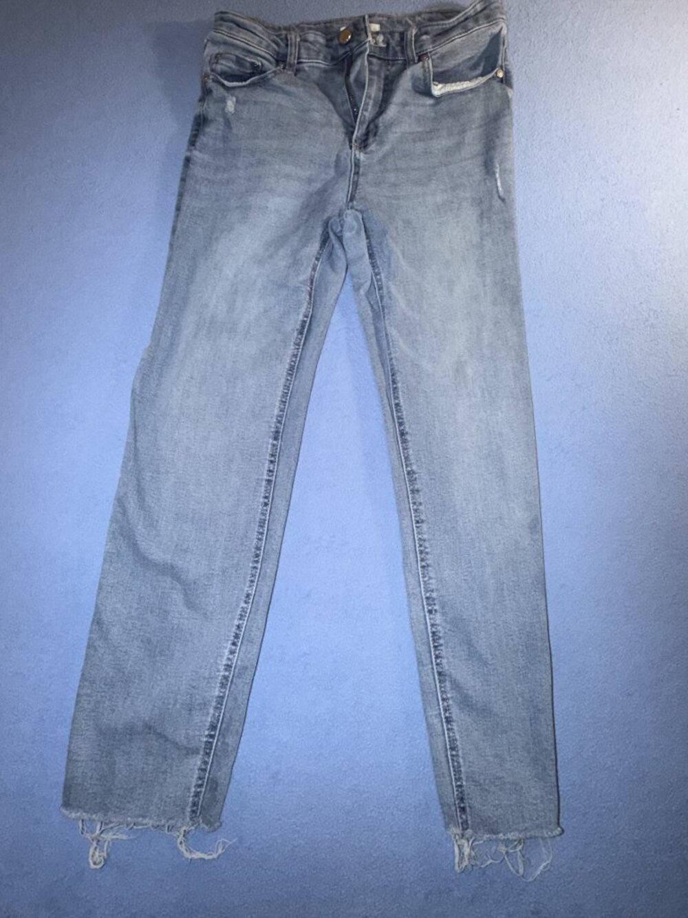 OAT New York Light Wash High Rise Straight Leg Jeans Raw Hem 6/28